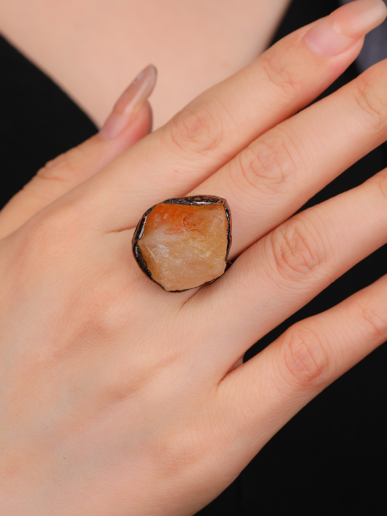 Adjustable Ring Size Unisex Copper Citrine Healing Irregular Open Rings Healing Crystals Jewelry