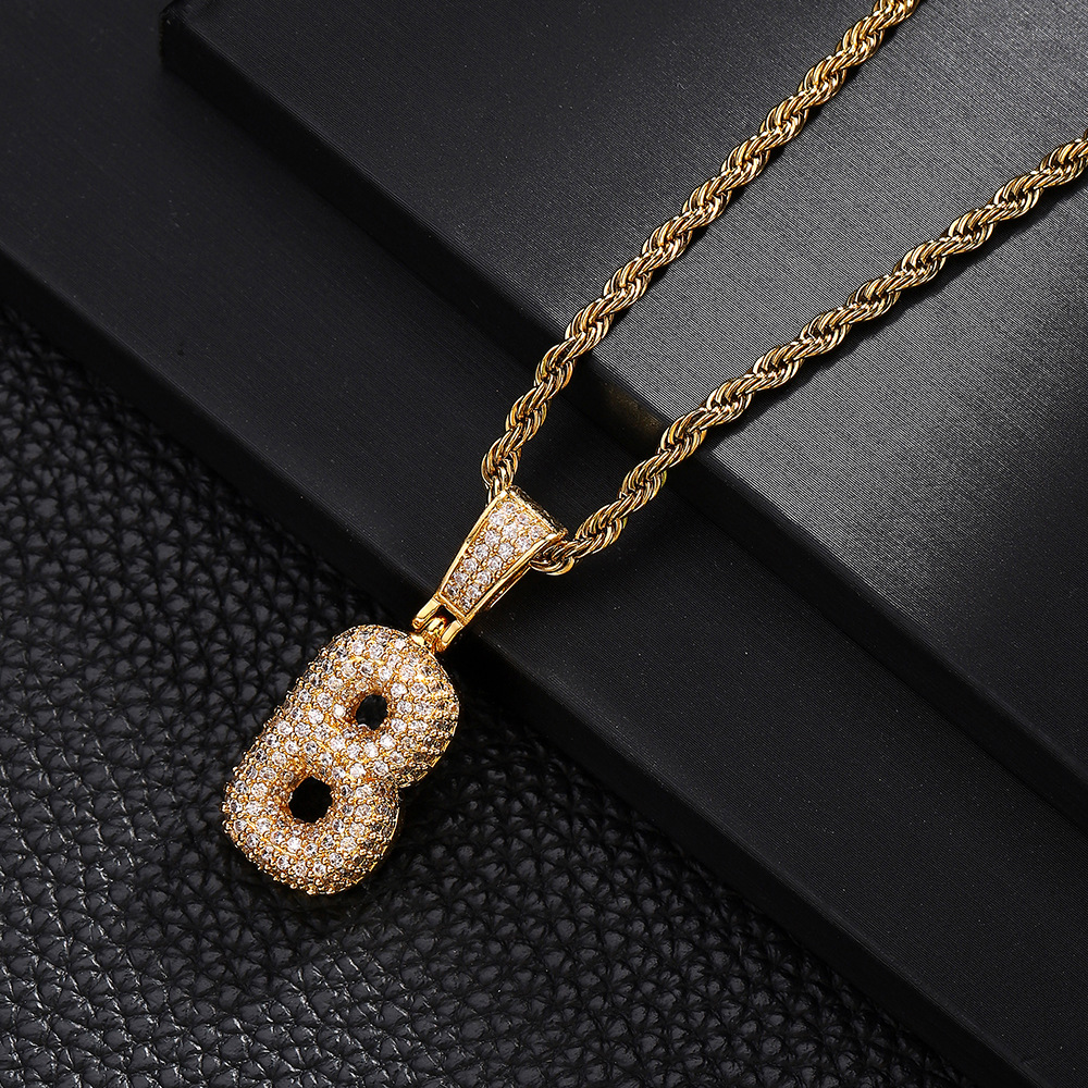 Nuevo cross-border 26 letras inglesas colgantes collares de bronce y piedra collares de moda simplista para hombres y mujeres