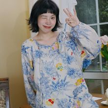 法式纱布睡衣女春秋款纯棉长袖秋季全棉薄款秋冬女款家居服套装