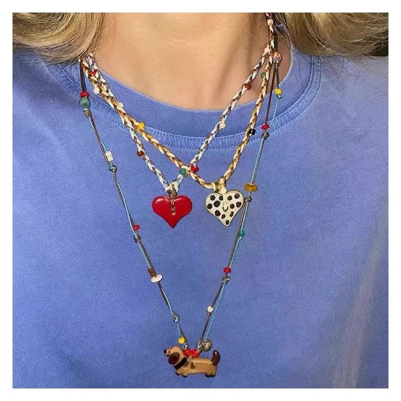 Weenie Puppy Animal Pendant Niche Design Unique New Style Woolen Chain Stacked Wear Women's Accessories New Style Cute