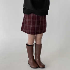 童装女童半身裙2024冬装新款儿童毛呢格子裙子宝宝洋气短裙Q481
