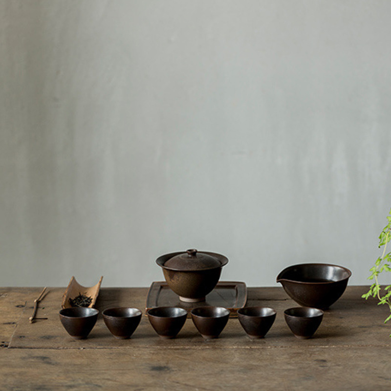 Nuevo tazón de tapa de cerámica gruesa de estilo chino, tetera, taza de té, juego completo de juegos de té de Kung Fu, mano de oficina en el hogar, lujo ligero, alta gama