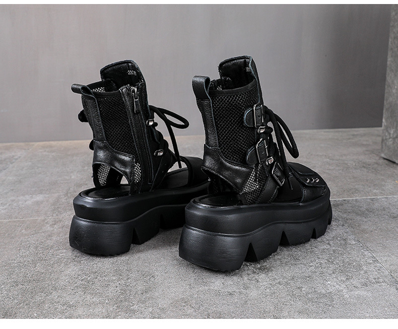 Dép sandal nữ hở mũi cổ điển da thật đế dày — màu be chi tiết 15
