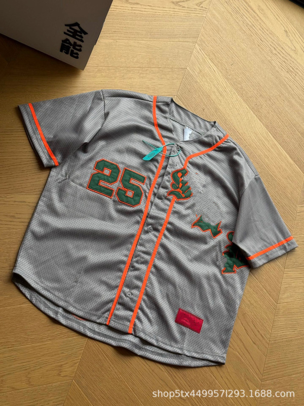 sup 外国貿易卸売 2025ss 新しいツイルアップリケメッシュ半袖野球ユニフォームジャージ Tシャツ男性と女性のための同じスタイル|undefined