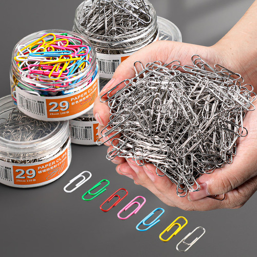 Silver paper clips in a tube, anti-rust metal paper clips, nickel-plated color paper clips, swing pins, office supplies