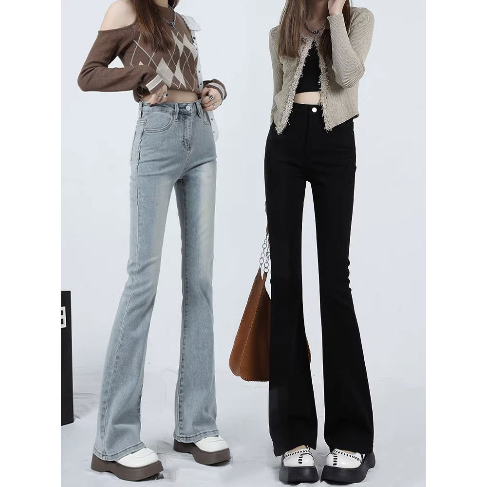 Black flare jeans for women in spring and autumn small high-waisted bell-bottom pants slim and slim and tall retro horseshoe pants