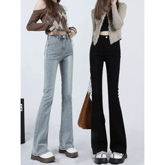 Black flare jeans for women in spring and autumn small high-waisted bell-bottom pants slim and slim and tall retro horseshoe pants