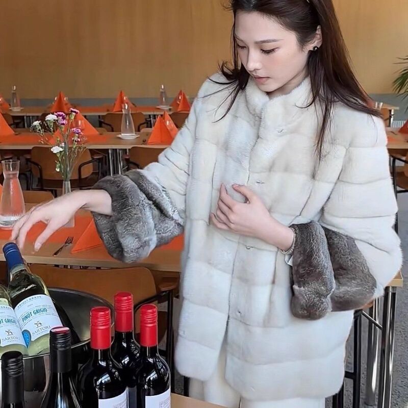 2025 New Autumn and Winter Outwears Young Normcore Luxury Imitation Mink Stand-Up Collar Chinchilla Fur Mid-Length Outwear for Women