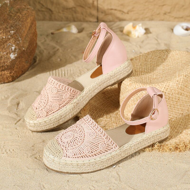 Korean Style Hemp Rope Sole Sandals for Women 2024 New Style Comfortable and Versatile Baotou Hollow Sandals for Women Fisherman Sandals for Outer Wear