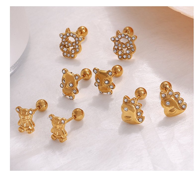 304 Stainless Steel Ear Needle Material PVD Coated Real Gold Plated Animal Titanium Steel IG Style Cute Waterproof Non Tarnish Ear Studs