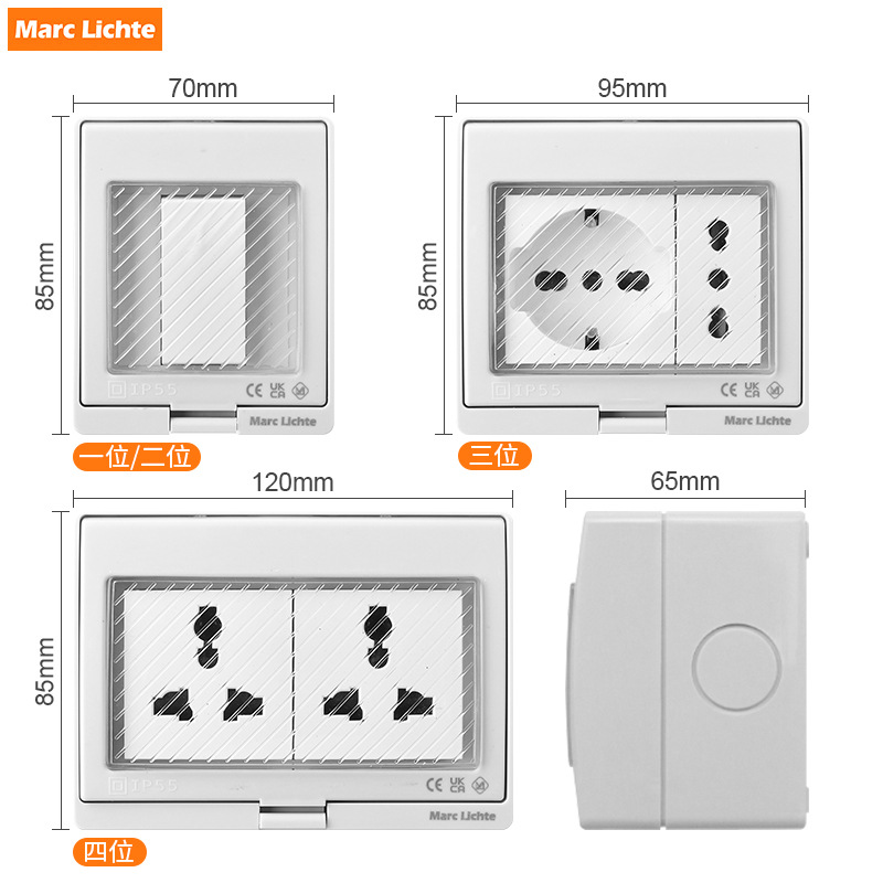 IP55 enchufe de interruptor impermeable abierto estándar nacional multifuncional de tres agujeros estándar europeo no estándar caja de enchufe de interruptor image 3