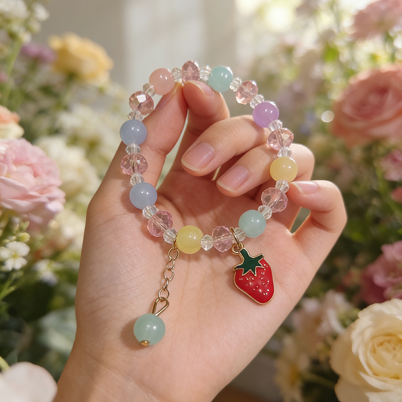 KT21 딸기 혼합 컬러 투톤 유리 팔찌