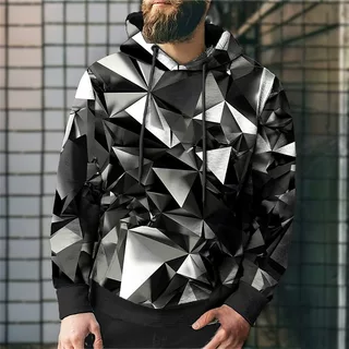 1万圣节几何图案连帽衫日常经典休闲 3D 套头衫度假外出街头服饰