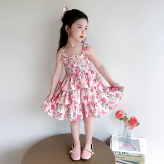 女小童连衣裙夏季新款碎花吊带公主裙薄款蛋糕裙儿童长裙时尚舒适