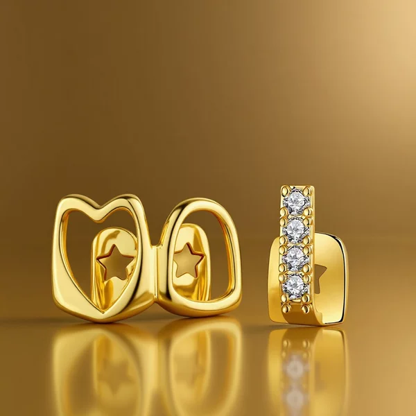 Cross-Border Popular Heart-Shaped Vertical Bar with 4 Zircon Braces, Hollow Double Heart Design, Independent Fang Combination for Wearing