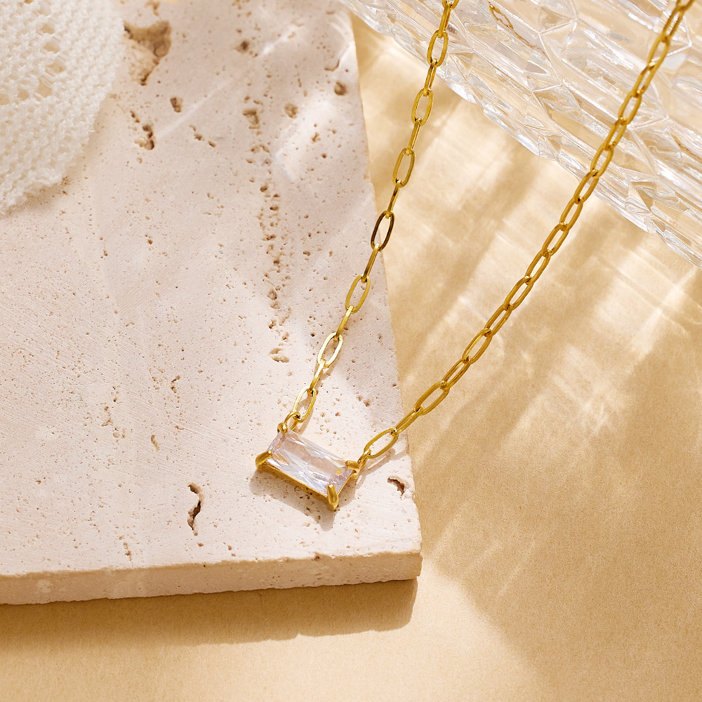 12g Weight Real Gold Plated Plating Material Zircon Inlay Material Necklace Classification 1 Piece Quantity Daily, Street Occasion 304 Stainless Steel Material Rectangle Pattern Women's Gender IG Style, Simple Style Style Waterproof Non Tarnish, Inlay Craft Real Gold Plated Rectangle 304 Stainless Steel IG Style Simple Style Waterproof Non Tarnish Necklace 无