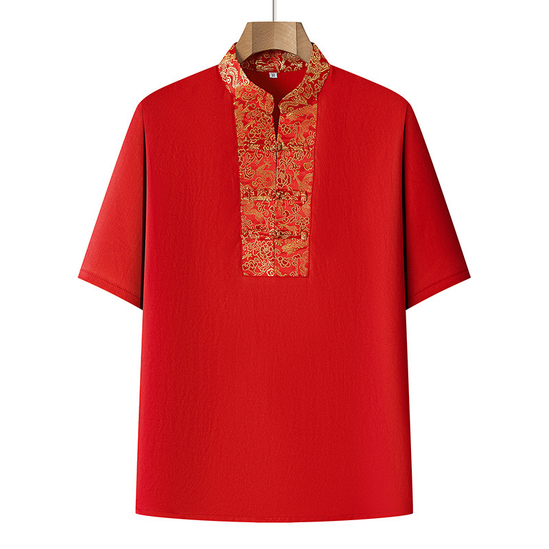 Tang suit men's middle-aged and elderly short-sleeved father's summer clothes grandpa's and grandma's wedding dress old man's birthday dress