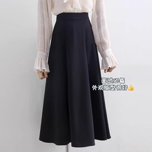 大码胖mm西装半身裙女高腰显瘦垂感裙子黑色遮肉中长款a字伞裙薄