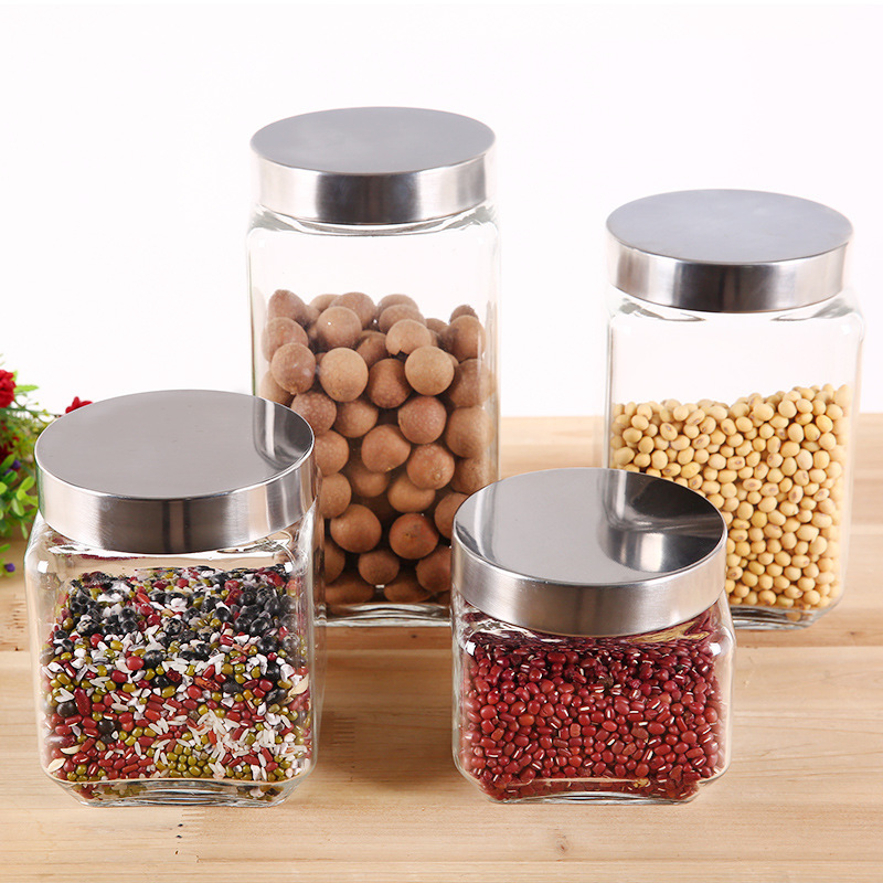 Kitchen Lead-Free Glass Storage Jar Round Square Grain Food Storage Box Small Sealed Jar Tangerine Peel Gift Plastic