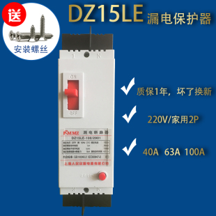 2P100A Plastic Shell Leakage Circuit Breaker Dz15Le-100/290 63A Leakage Protector 220V Household Switch