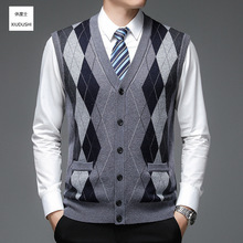 YINGAO新秋冬男毛衫背心单排扣混纺拼色合体型中年男式马甲潮批发