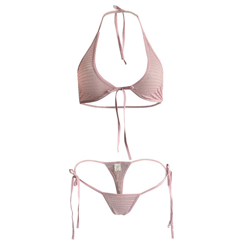 Linlin Ting Erotic Lingerie Feminine Pure Desire Small Breast Three-Point Braless Buttock Revealing Bed Set 2655