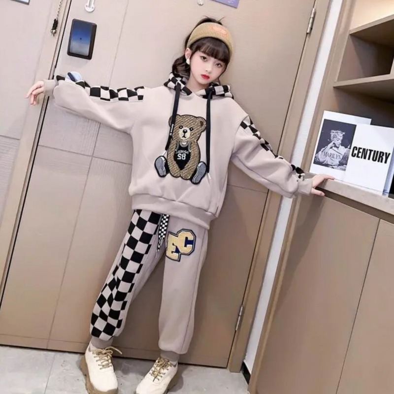 Kinderkleidung für Frühling Herbst Mädchen Set Herbst Outfit Mittelgroß und groß Kinder Teddybär Langarm_voghion.com