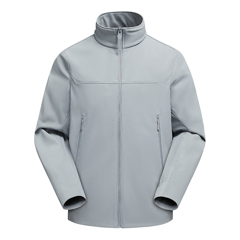 Men's Large Size Soft Shell Jacket, Spring and Autumn Outdoor Windproof and Waterproof Fleece Jacket, Stand-Up Collar Sports Jacket