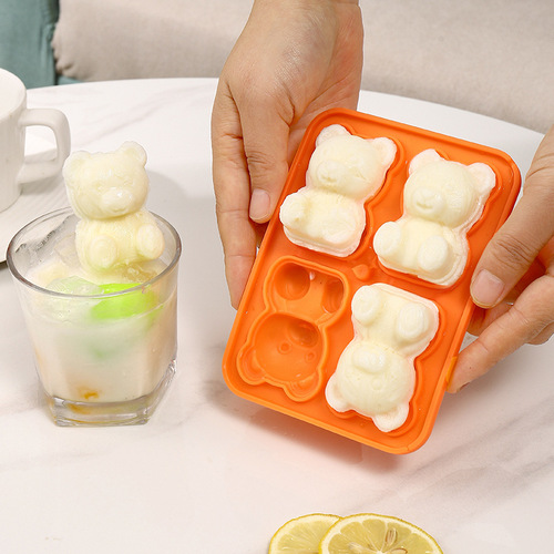 New product 4-piece bear ice cube mold silicone ice tray household internet celebrity ice cream ice cream frozen ice ball ice box ice mold