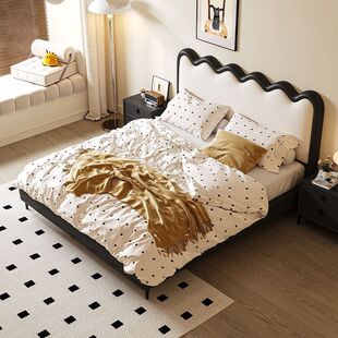 French Wave Ripple Bed Double Bed 1.95m Light Luxury Master Bedroom Cream Style Small Apartment Storage Bed Wholesale