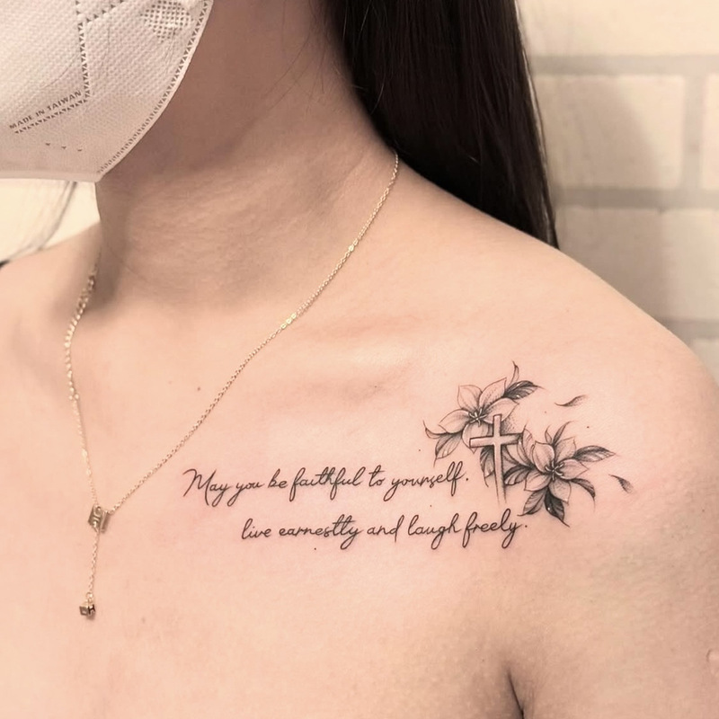 Cross-Border Popular Items with High Aesthetic Appeal, European and American Style, Personalized Dark Style, English Phrases, Cross and Floral Tattoo Stickers Cross-Border Popular Items with High Aesthetic Appeal, European and American Style, Personalized Dark Style, English Phrases, Cross and Floral Tattoo Stickers