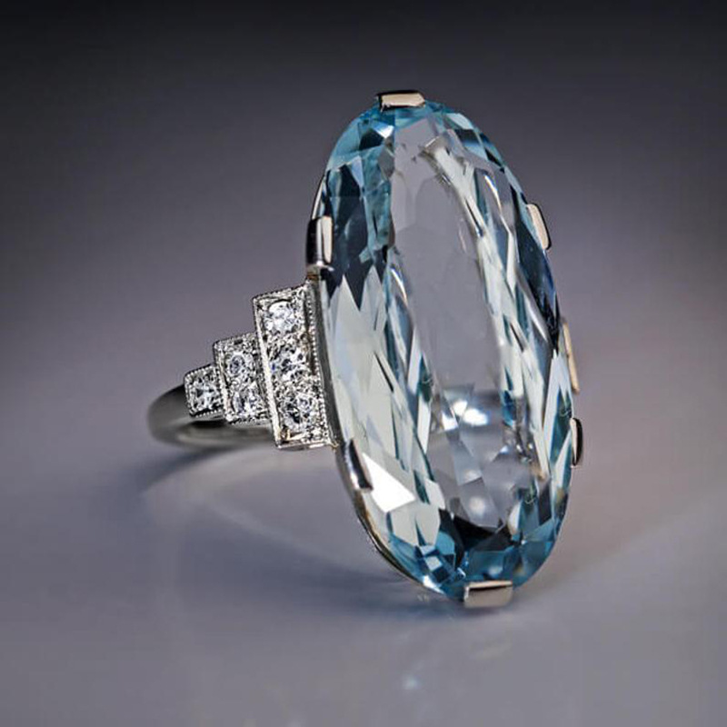 TEMU foreign trade explosions Europe and the United States exquisite ring large oval blue crystal ladies ring factory direct sales