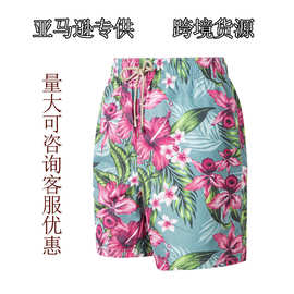 跨境爆款男短裤运动欧美ins大花印居家休闲五分沙滩男裤批发定制
