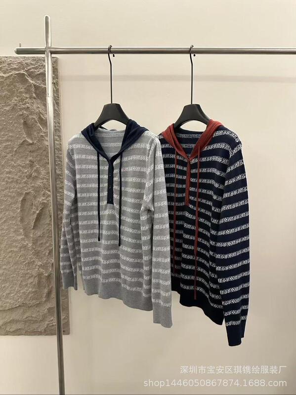 琪镌绘制条纹连帽打底衫女秋季款宽松时尚显瘦减龄休闲毛衣98199|undefined