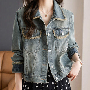 Denim Jacket 2025 Spring New Versatile Casual Design Loose Short Cropped Hem Top for Petite Figures