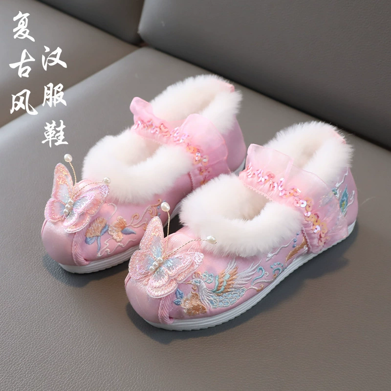 Детские хлопчатобумажные туфли для девочек зимой плюс бархат в китайском стиле