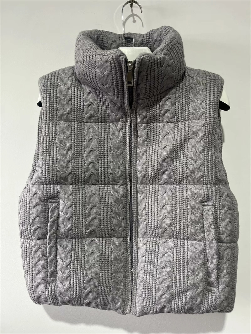 European and American style 2025 autumn and winter new women's cotton coat short knitted stand collar zipper waistcoat waistcoat