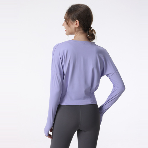 Autumn and winter yoga long-sleeved women's nude loose, slim, fashionable, casual, breathable and versatile fitness wear sports tops cross-border