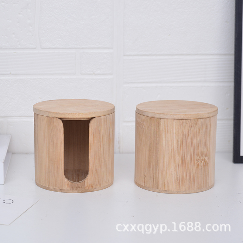 Cilindro de bambú creativo simple tarro de té cosmético removedor de maquillaje caja de almacenamiento de algodón baño cara toalla caja de almacenamiento