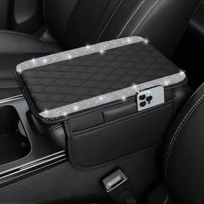 Armrest box pad Mat Center Console Cover Leather - double-row-crystal-brick-white