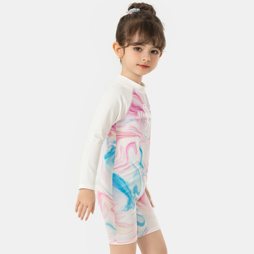 Momasong Children's Swimwear Ins Style Girl Middle Childhood Baby One-piece Long Sleeve Beach Sun Protection Surfing Swimming Suit