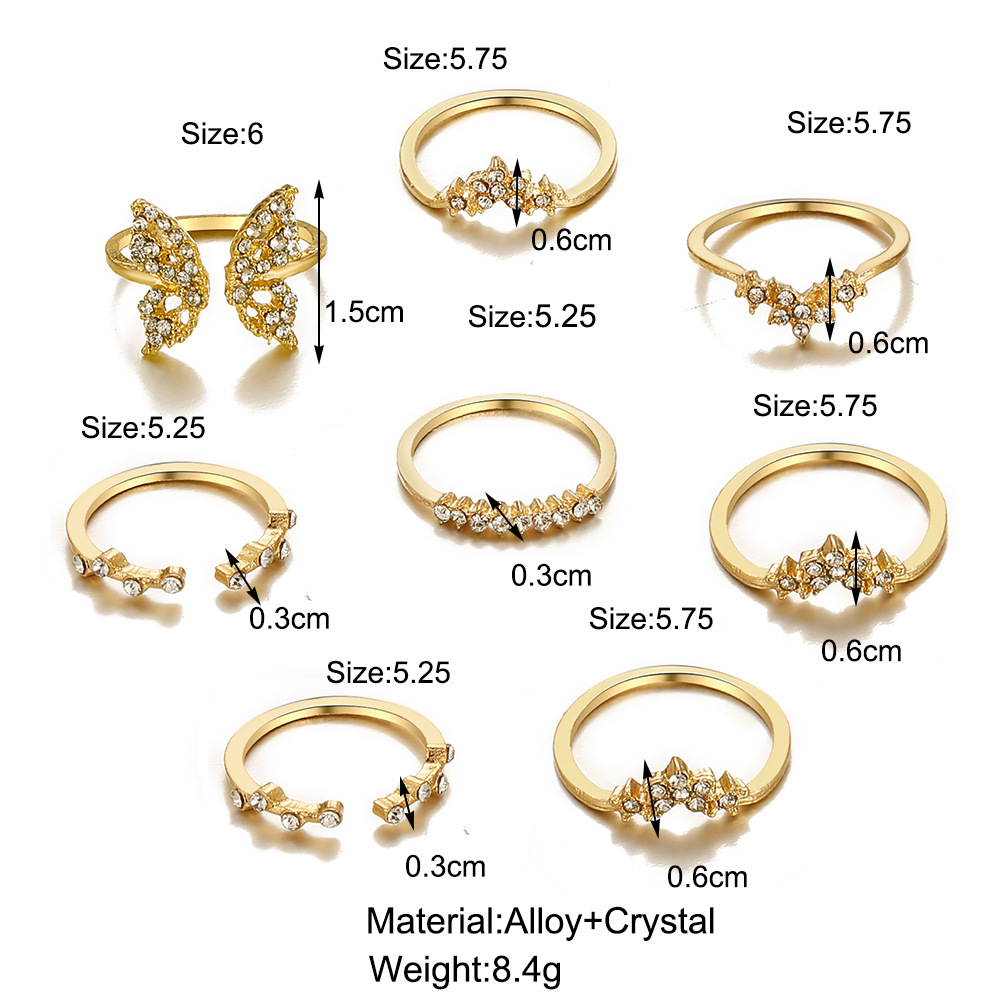 Creative Elegant Micro Diamond Inlaid Butterfly Open Knuckle Ring 8-piece Set display picture 1