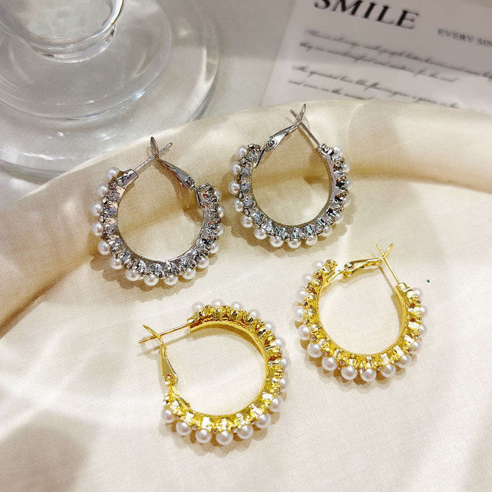 New Pearl Ear Ring Diamond Design Ear Ring Retro Fashion Elegant Simple High-end Sense Niche Earrings