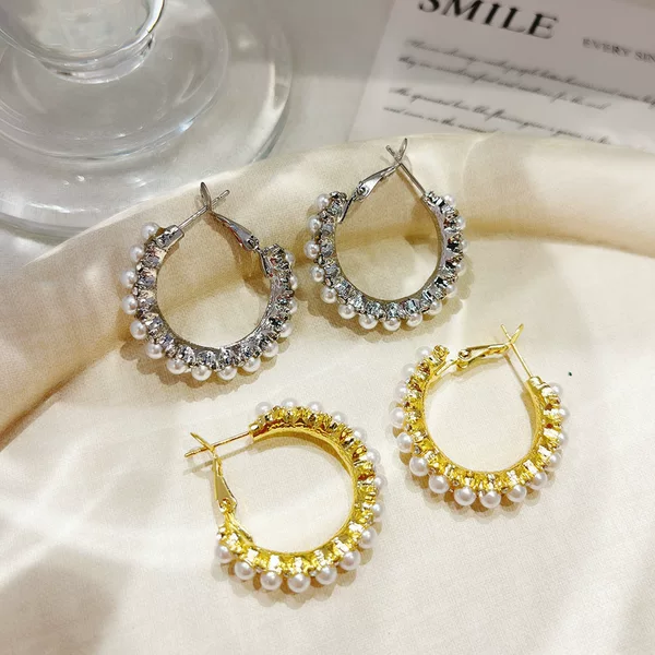 New Pearl Ear Ring Diamond Design Ear Ring Retro Fashion Elegant Simple High-end Sense Niche Earrings