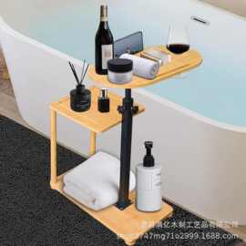浴缸置物架竹制落地式浴室三层泡澡红酒架木质洗浴用品收纳