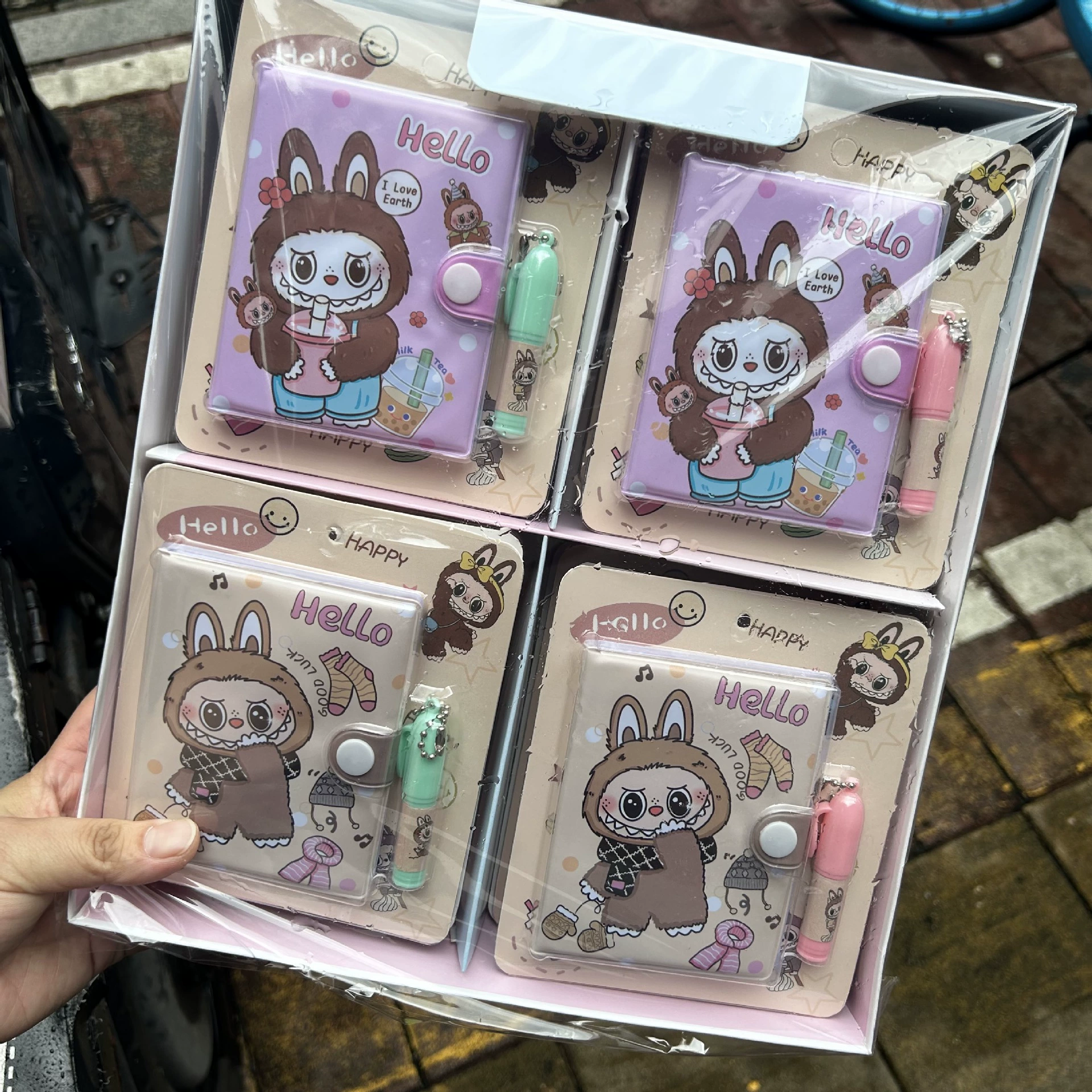 Блокнот с ручкой, резиновым чехлом, подвеской, записная книжка, милый набор канцелярских принадлежностей, подарок для студента, кожаный блокнот, карманный блокнот