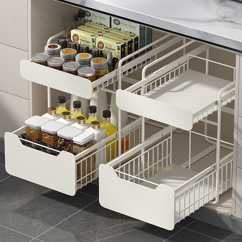 Kitchen Sink Storage Rack Double-Layer Multifunctional Storage Rack Seasoning Rack Pot Cabinet Pull-out Basket