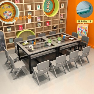 Desks and Chairs for Primary School and Kindergarten Tempered Glass Color Painting Table Studio Training Class Early Education Class Manual Tutoring Table