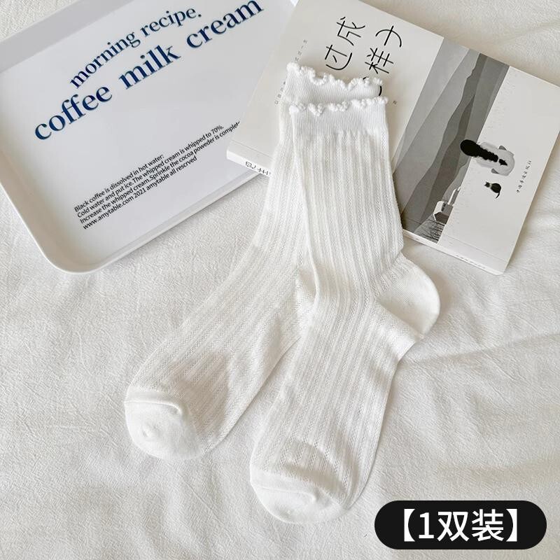 白色袜子女春夏款中筒袜堆堆袜子女配小皮鞋夏季薄款芭蕾风长筒袜|undefined
