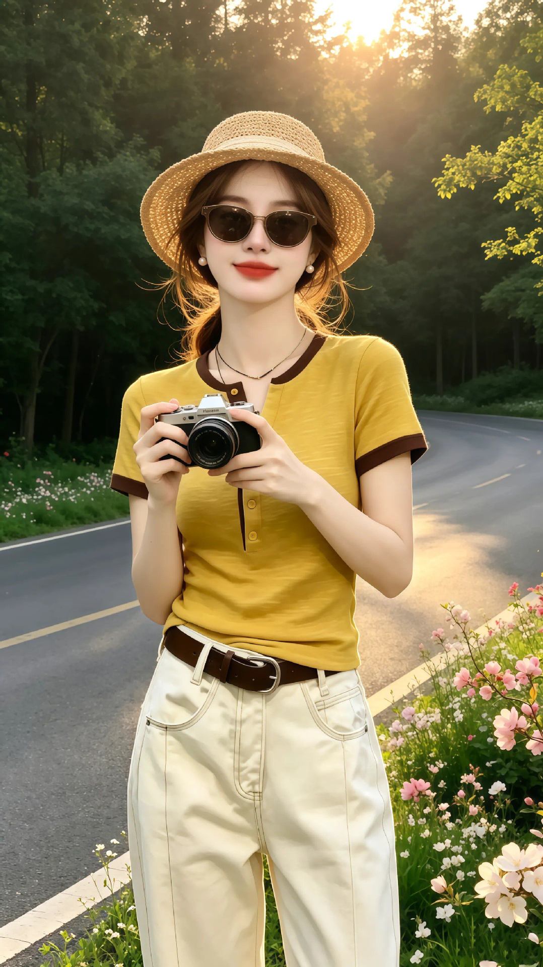 Áo thun nữ cổ tròn tay ngắn phối màu cổ bẻ, dáng ôm nhẹ, size lớn — Màu ảnh chi tiết 3